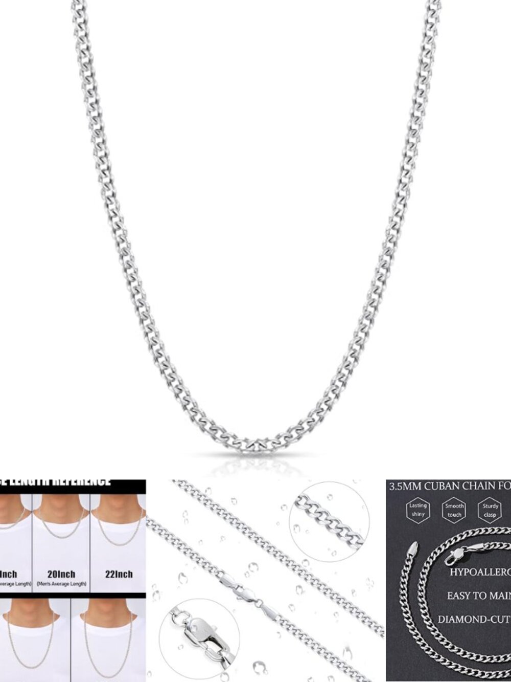 Mens Stainless Steel Cuban Link Chain Necklace 3.5mm